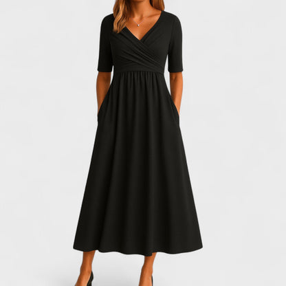 Elegant V-Neck Midi Dress for Women | Soft, Breathable Fabric, Cocktail & Formal 1
