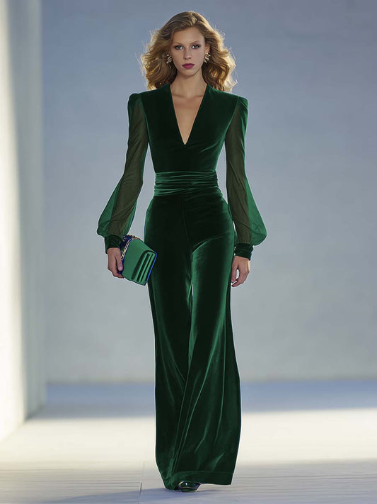 Elegant Velvet Jumpsuit Women | V-Neck, Royal Blue 2