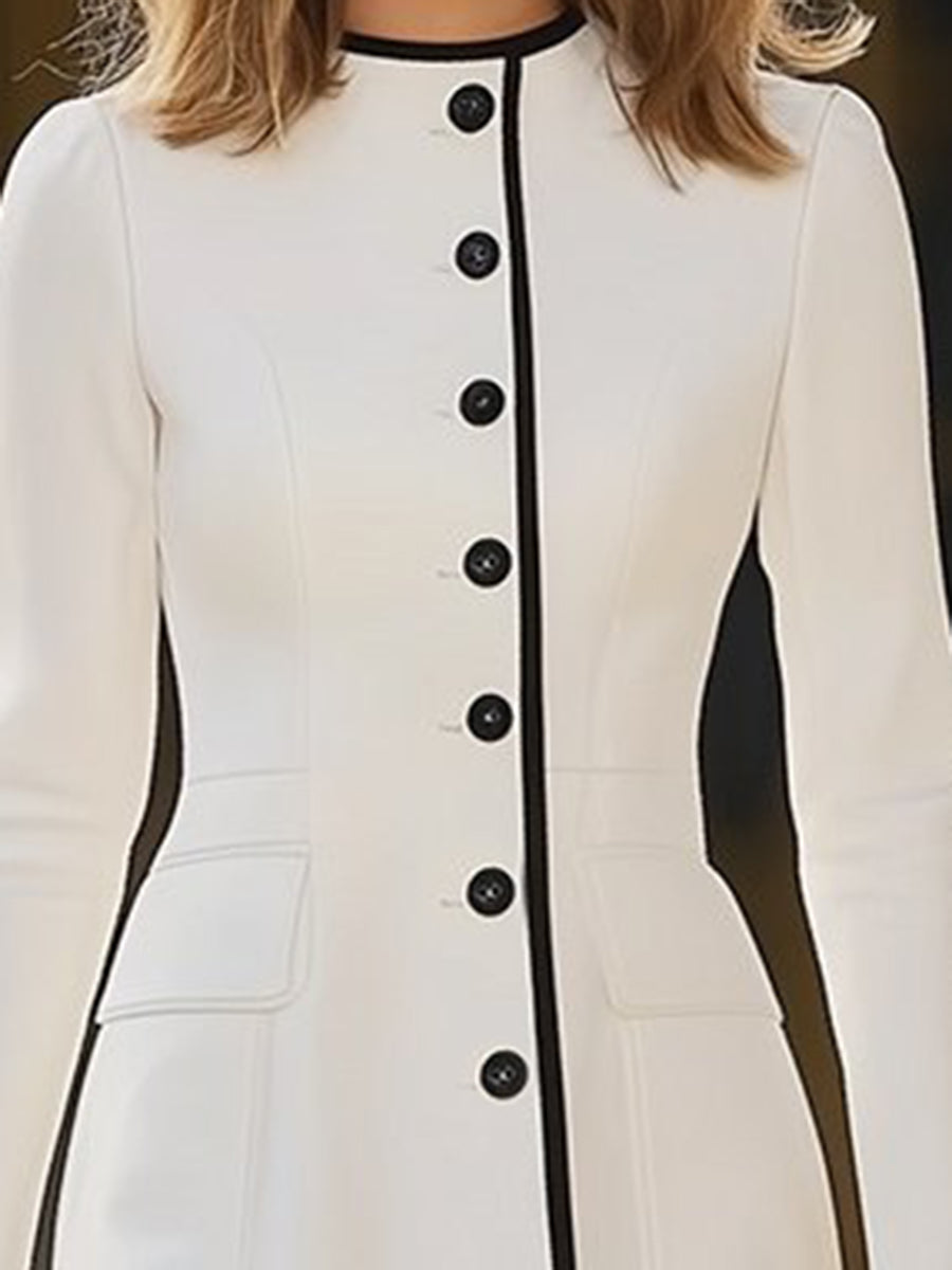 Elegant Women's Dress | Premium Faux Wool, Colorblocking Design 3
