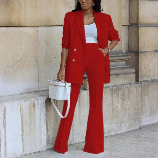 Elegant Women's Suit | Tailored Double-Breasted Blazer and Flared Trousers Set 1