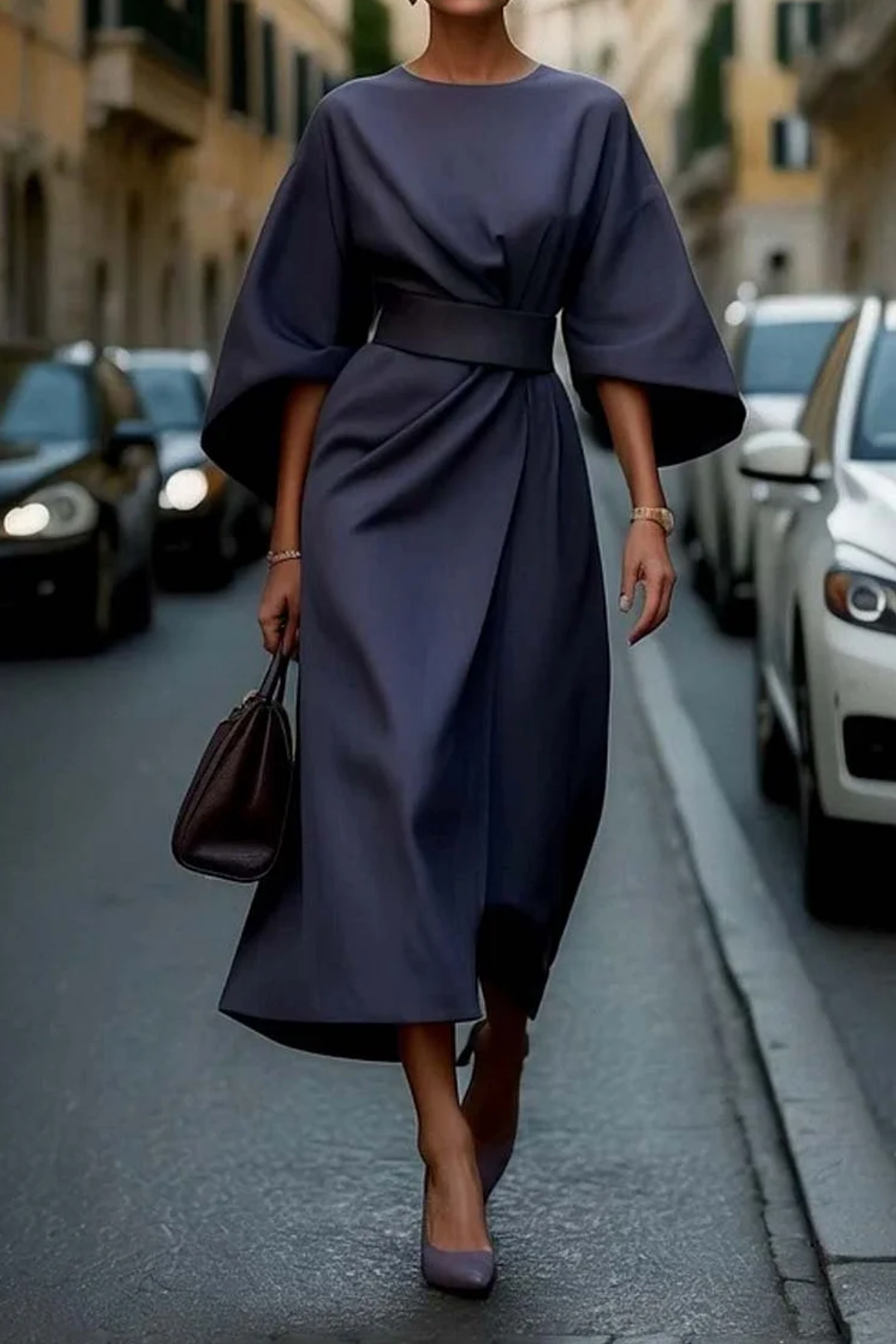 Elegant Women's Summer Dress | Lantern Sleeves, Waist-Cinching Belt 0