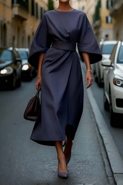 Elegant Women's Summer Dress | Lantern Sleeves, Waist-Cinching Belt 0