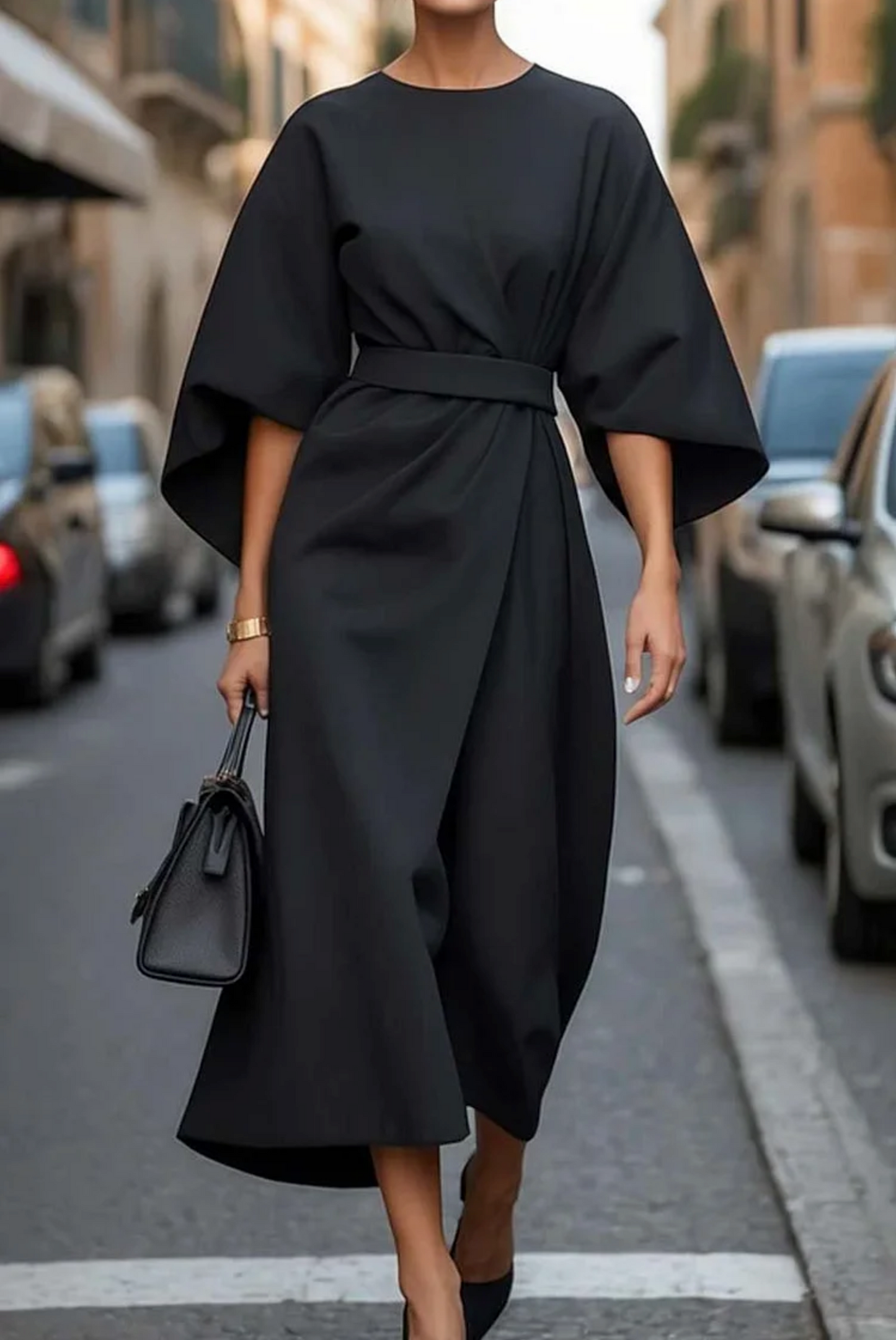 Elegant Women's Summer Dress | Lantern Sleeves, Waist-Cinching Belt 1