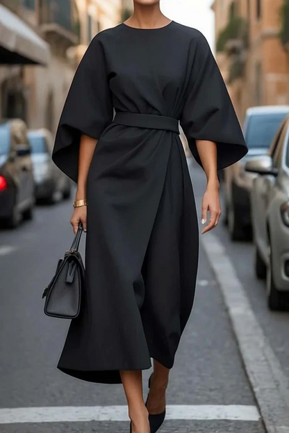 Elegant Women's Summer Dress | Lantern Sleeves, Waist-Cinching Belt 3