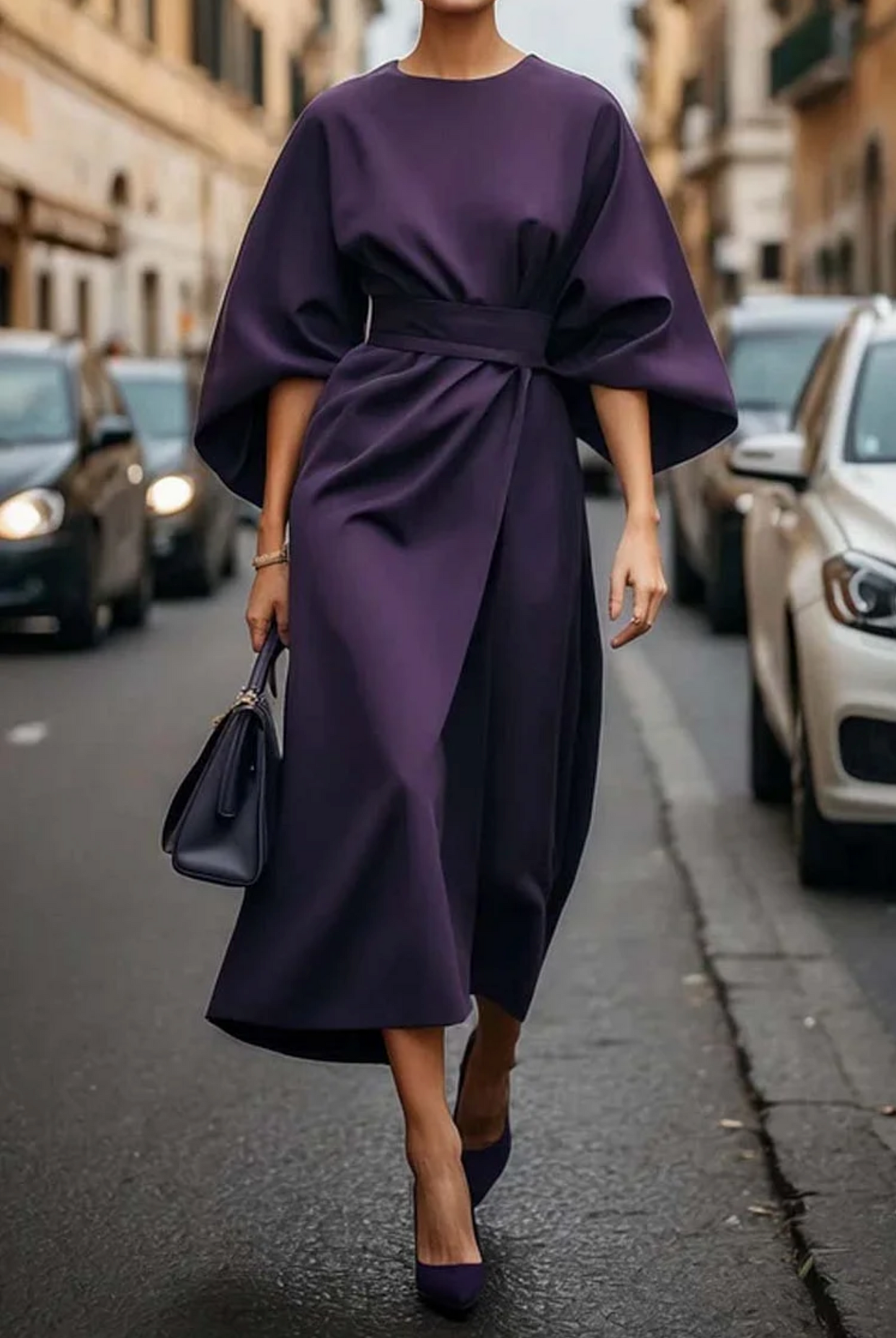 Elegant Women's Summer Dress | Lantern Sleeves, Waist-Cinching Belt 6