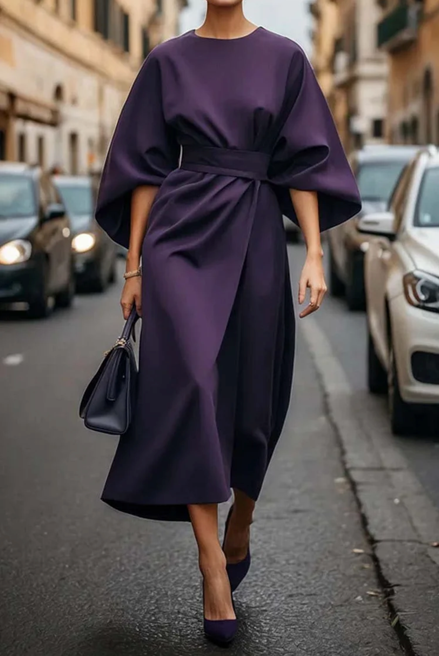 Elegant Women's Summer Dress | Lantern Sleeves, Waist-Cinching Belt 6