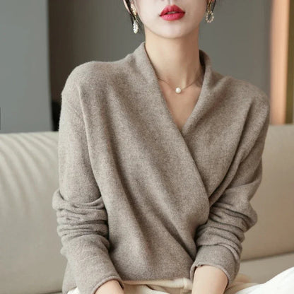 Elegant Wrap Sweater for Women | Soft Knitted V-Neck, Loose Fit 0