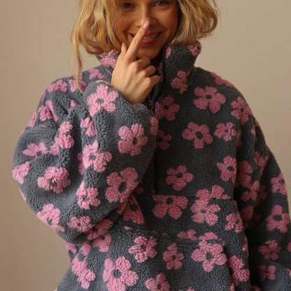 Tansy Floral Half-Zip Fleece in Yellow – Women's Sweater