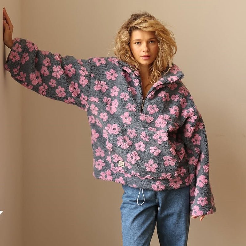 Tansy Floral Half-Zip Fleece in Yellow – Women's Sweater