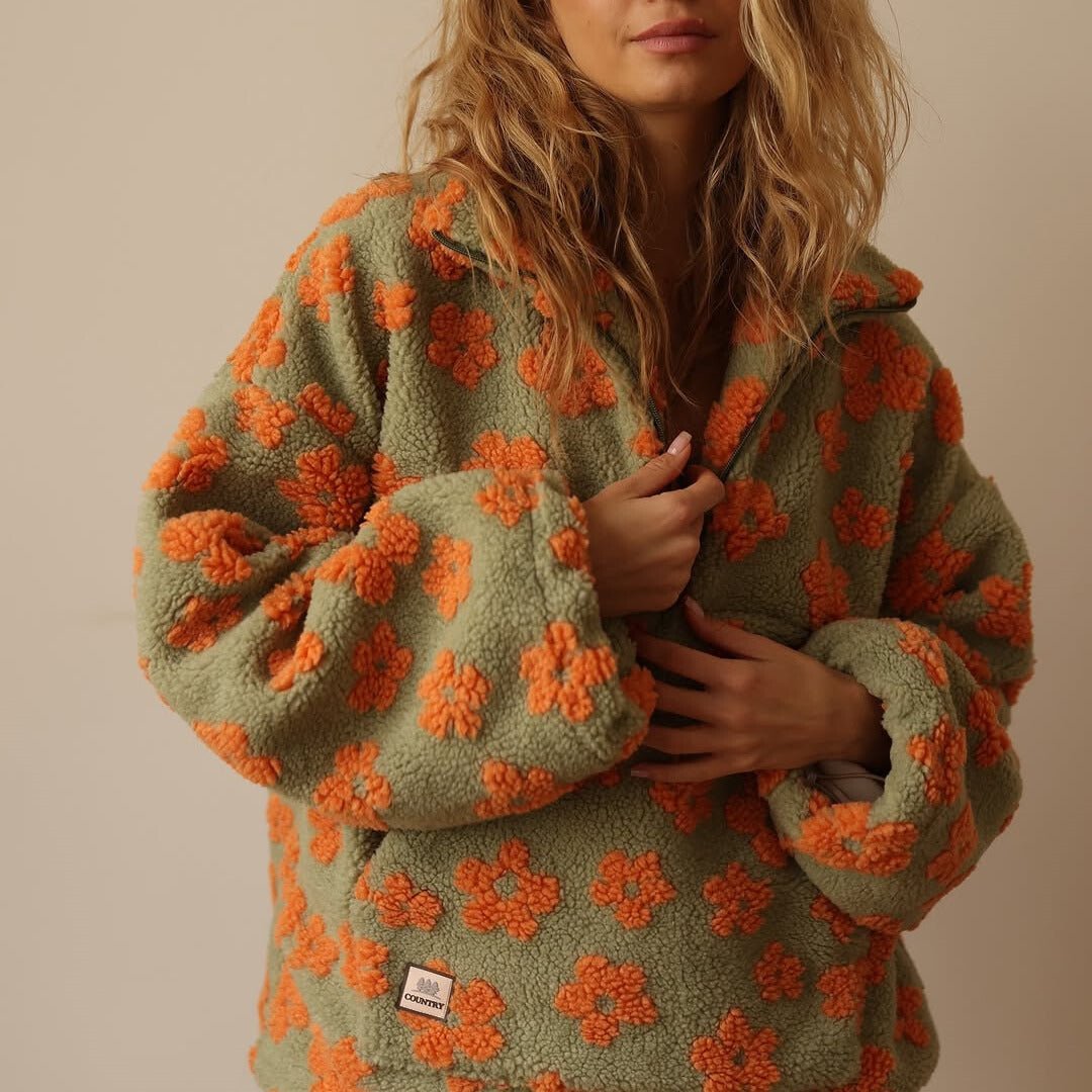 Tansy Floral Half-Zip Fleece in Yellow – Women's Sweater