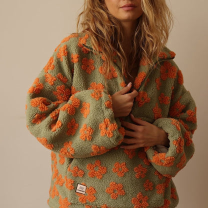 Tansy Floral Half-Zip Fleece in Yellow – Women's Sweater