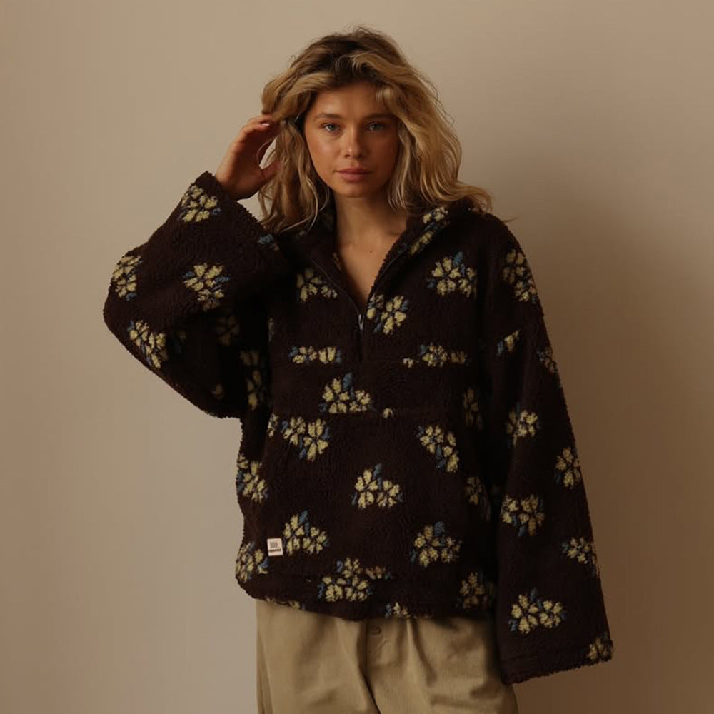 Tansy Floral Half-Zip Fleece in Pink – Women's Sweater