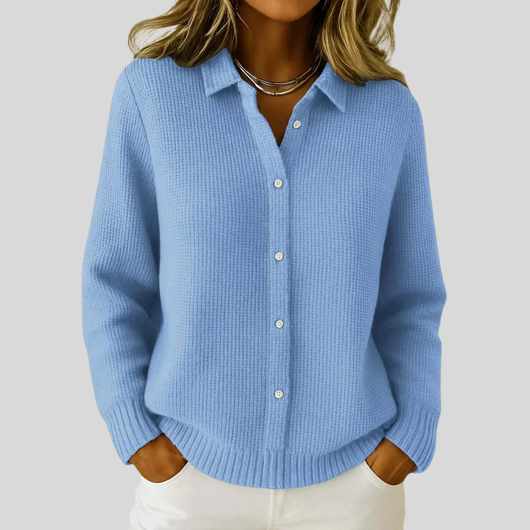 Loes Longline Button-Front – Women's Cardigan in Blue