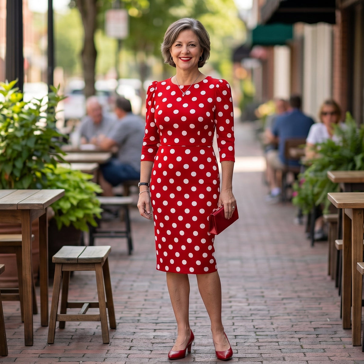 Vivienne | Polka Dot Long Sleeve Midi Sheath Dress