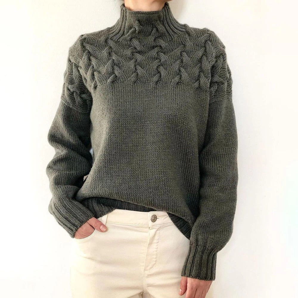 Isadora Cable Knit Turtleneck in Sky Blue – Women’s Sweater