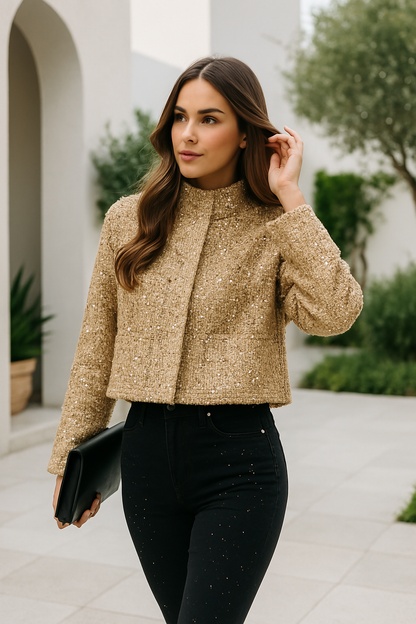 Refined Blazer with Gold Glitter Accents | Elegant Statement Outerwear