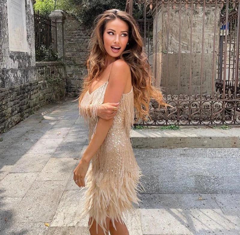 Margaret Plus Size Cocktail Dress | Elegant Fringe Feathers, Perfect for Weddings and Parties 7