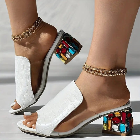 Mirella White Heels | Rhinestone-Studded, Formal Wedding Shoes 0