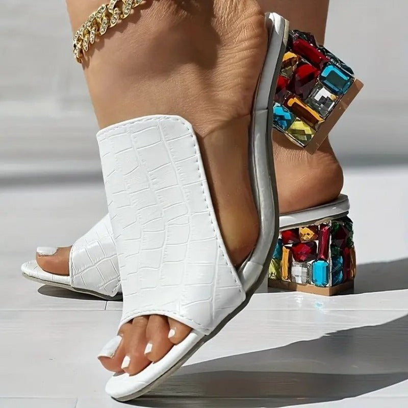 Mirella White Heels | Rhinestone-Studded, Formal Wedding Shoes 1