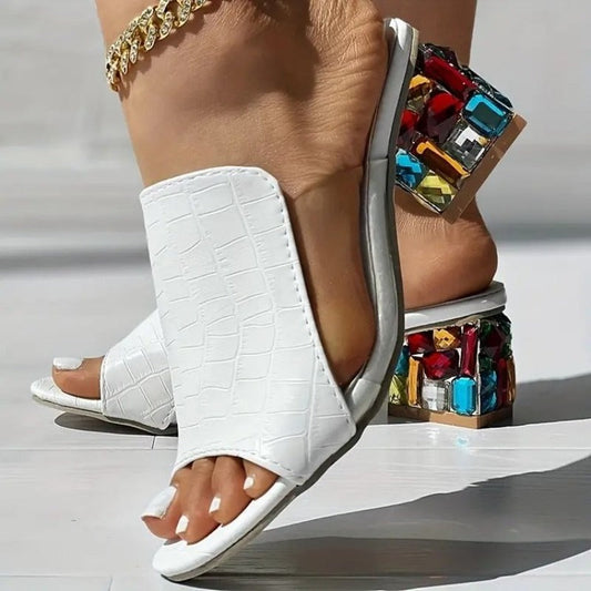 Mirella White Heels | Rhinestone-Studded, Formal Wedding Shoes 1