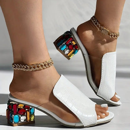 Mirella White Heels | Rhinestone-Studded, Formal Wedding Shoes 8
