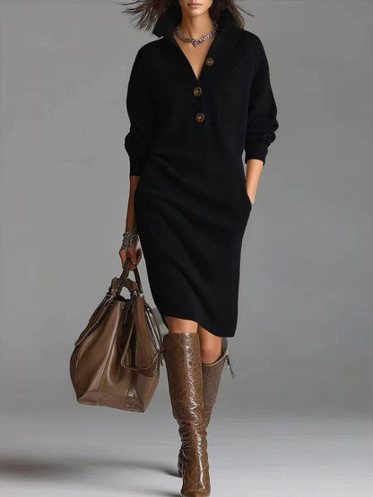 Amara Ribbed Sweater – Women's Mini Dress in Black