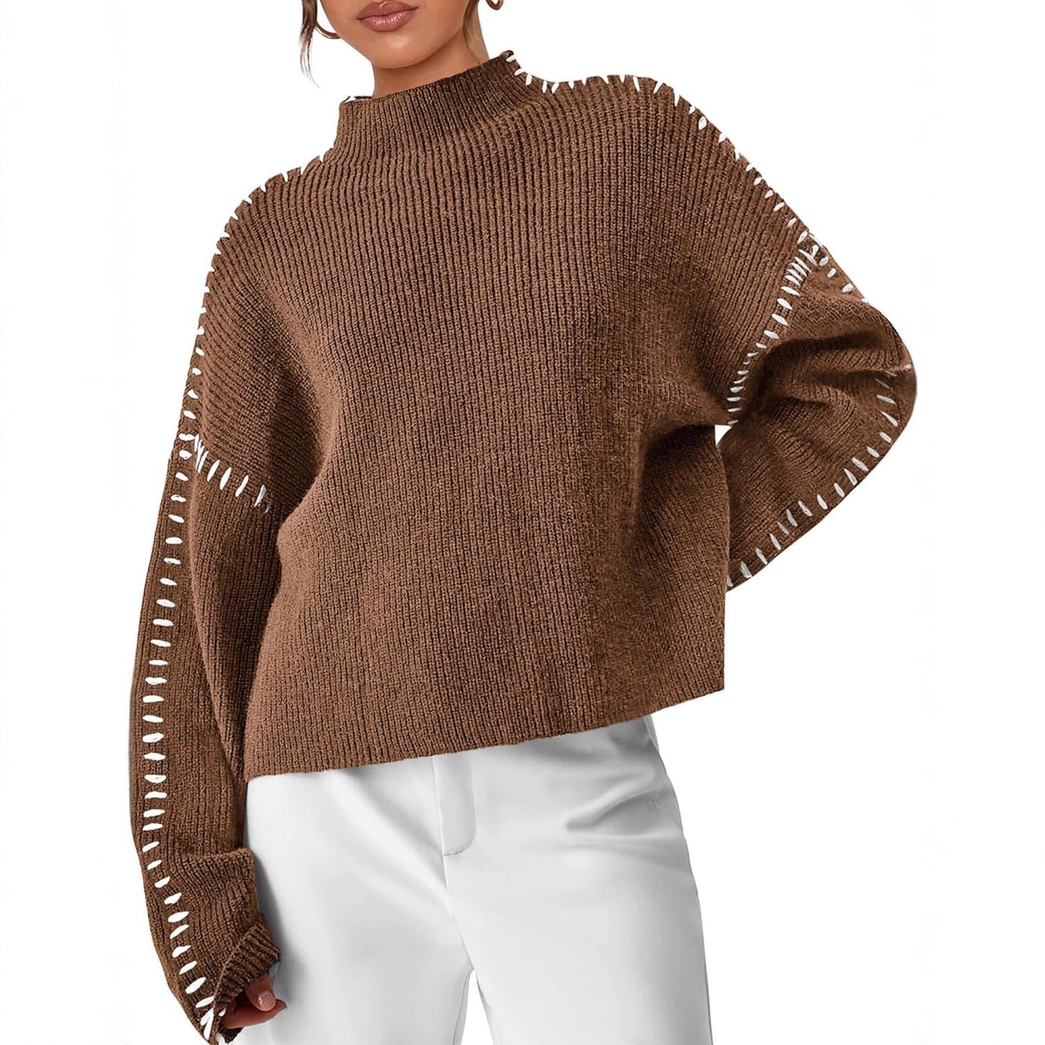 Juno Oversized Mock Neck in Gray – Women’s Sweater