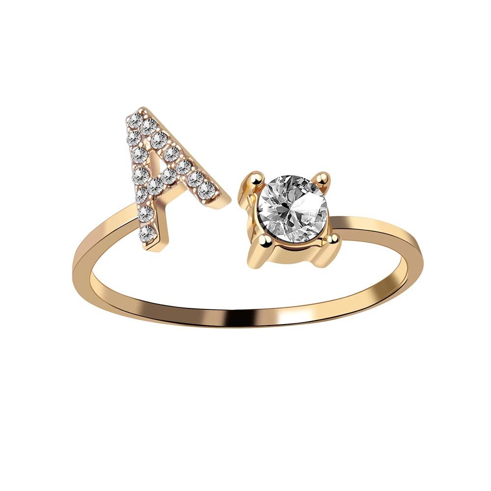 Personalized Initial Letter Ring | Adjustable Rhinestone Design 0
