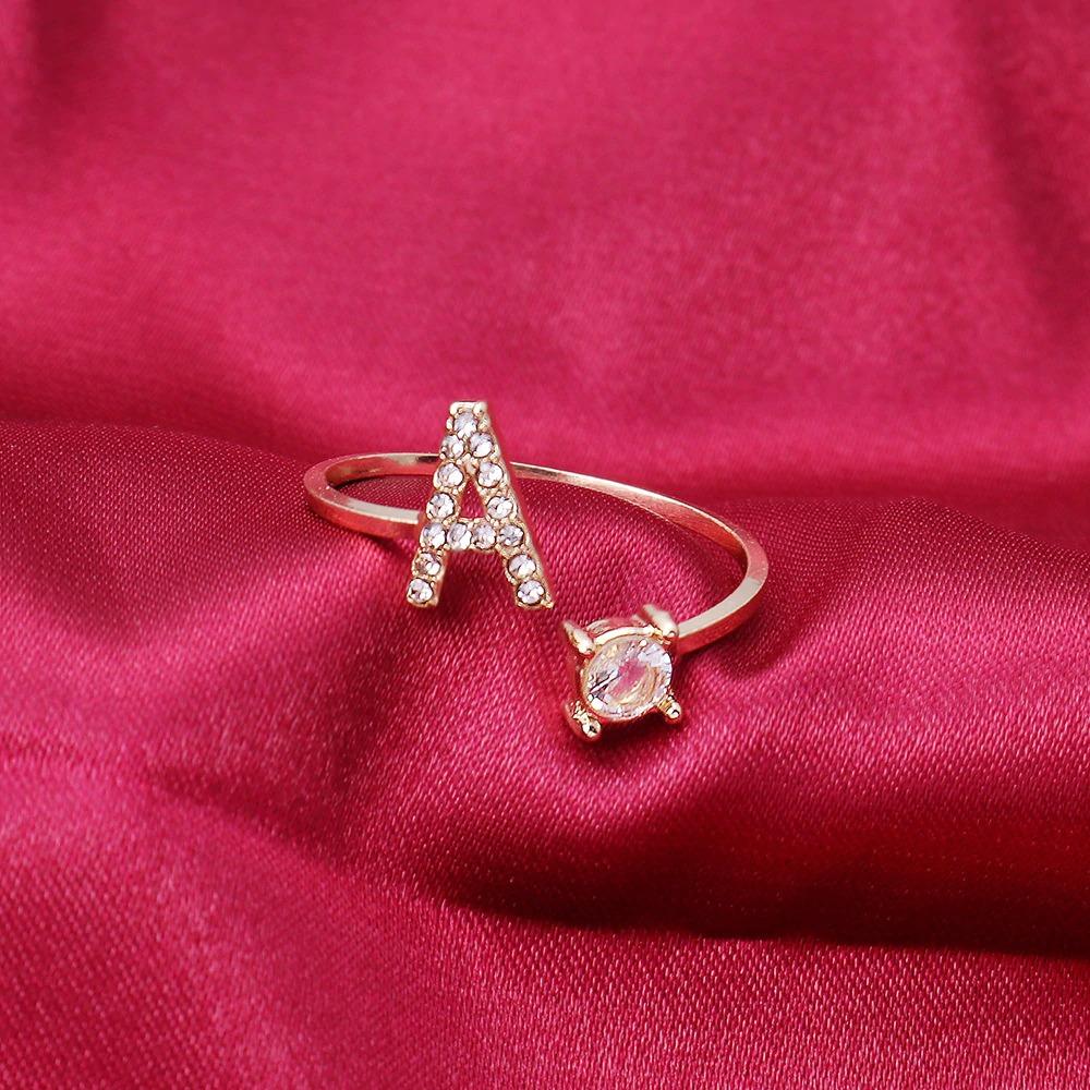 Personalized Initial Letter Ring | Adjustable Rhinestone Design 1