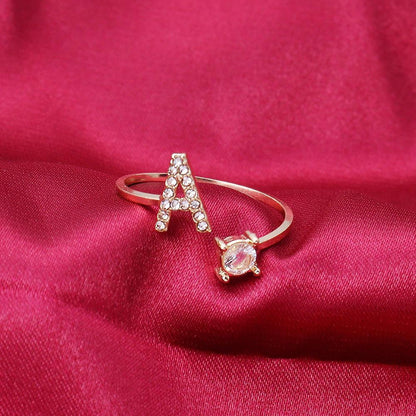 Personalized Initial Letter Ring | Adjustable Rhinestone Design 1