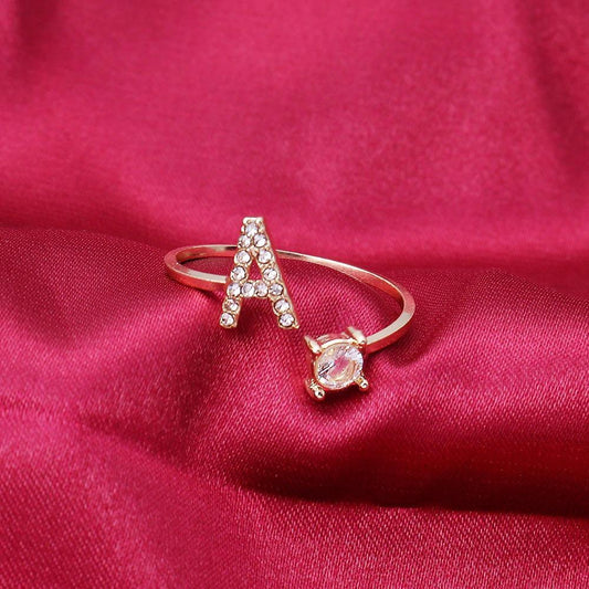 Personalized Initial Letter Ring | Adjustable Rhinestone Design 1