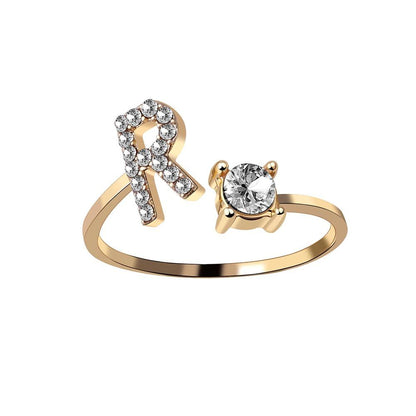 Personalized Initial Letter Ring | Adjustable Rhinestone Design 11