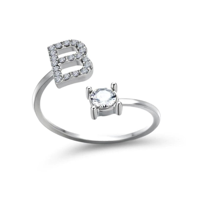 Personalized Initial Letter Ring | Adjustable Rhinestone Design 12