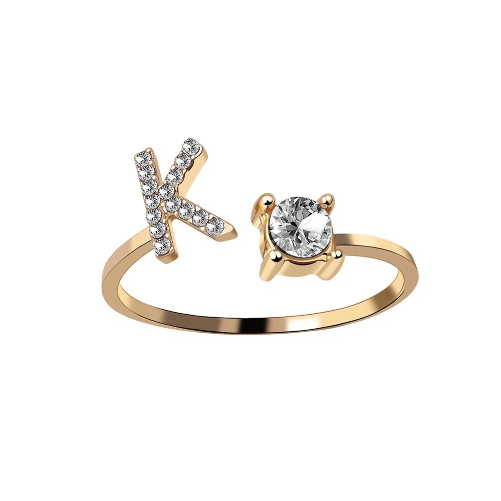 Personalized Initial Letter Ring | Adjustable Rhinestone Design 14