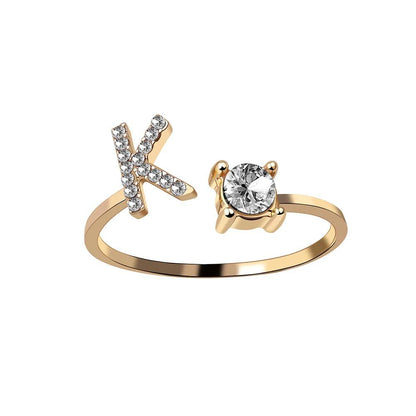 Personalized Initial Letter Ring | Adjustable Rhinestone Design 14
