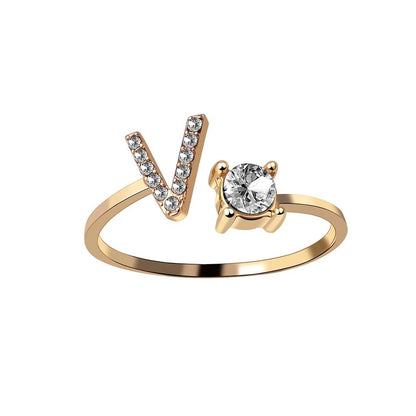 Personalized Initial Letter Ring | Adjustable Rhinestone Design 17
