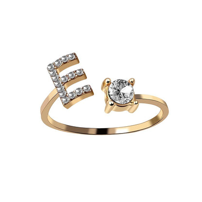 Personalized Initial Letter Ring | Adjustable Rhinestone Design 18