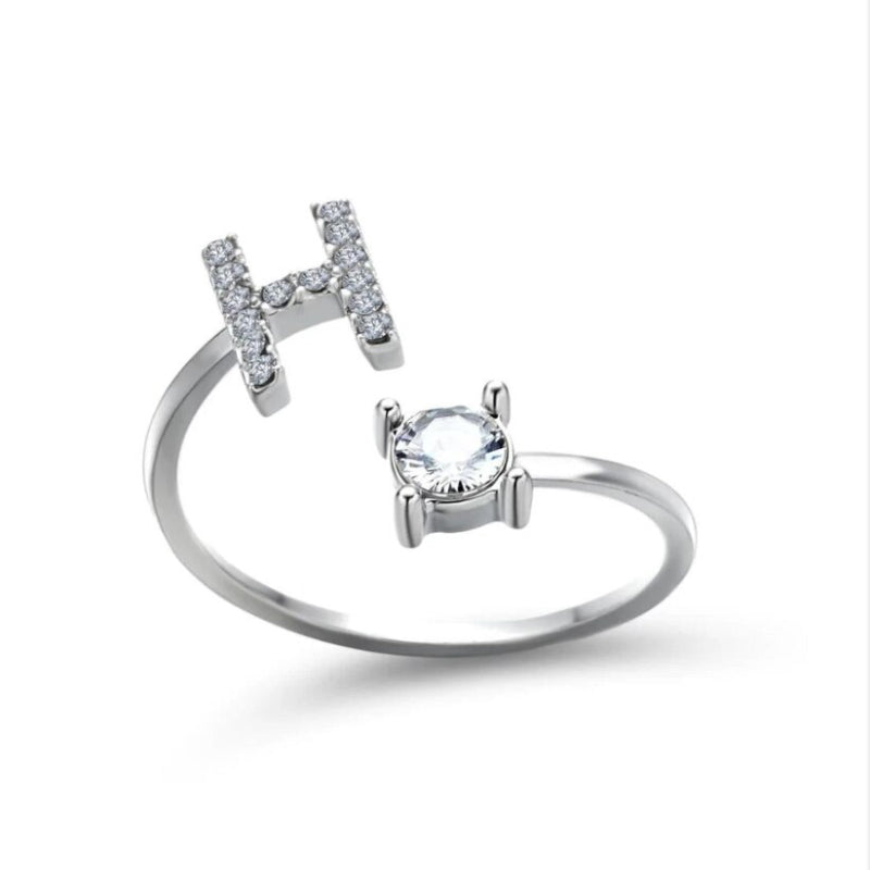 Personalized Initial Letter Ring | Adjustable Rhinestone Design 19