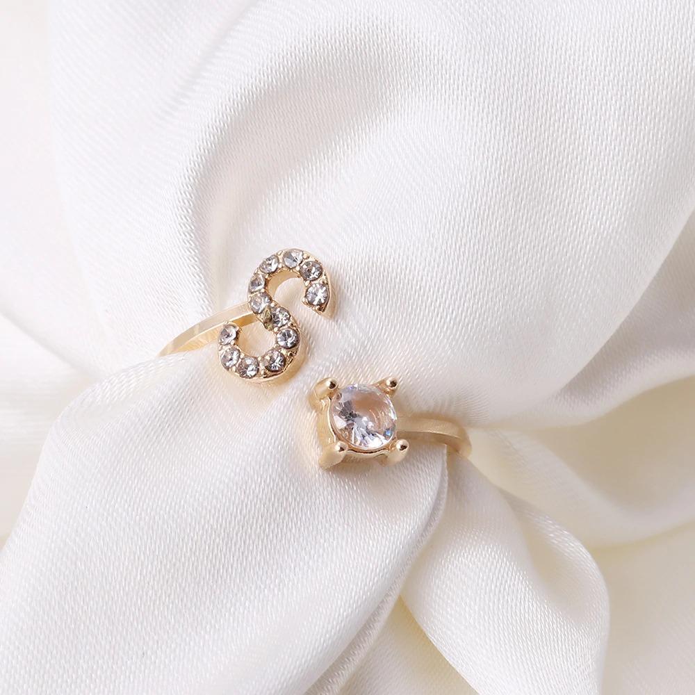 Personalized Initial Letter Ring | Adjustable Rhinestone Design 2