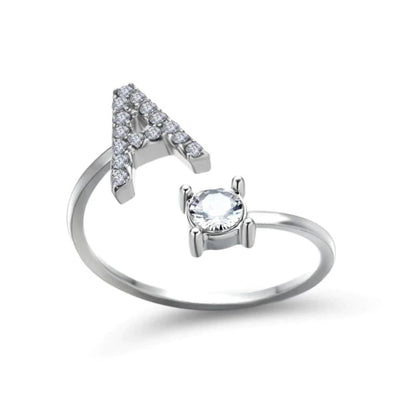 Personalized Initial Letter Ring | Adjustable Rhinestone Design 20