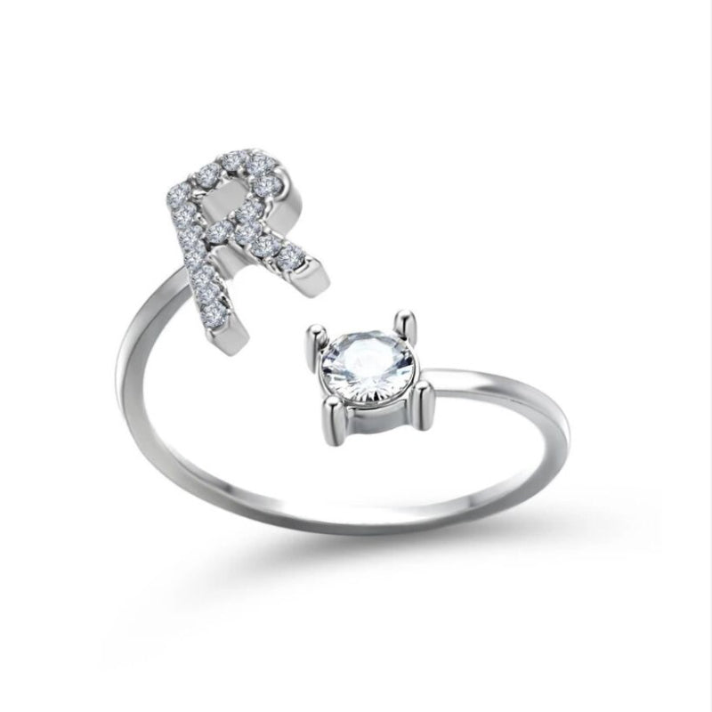 Personalized Initial Letter Ring | Adjustable Rhinestone Design 21