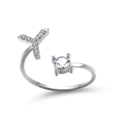 Personalized Initial Letter Ring | Adjustable Rhinestone Design 22