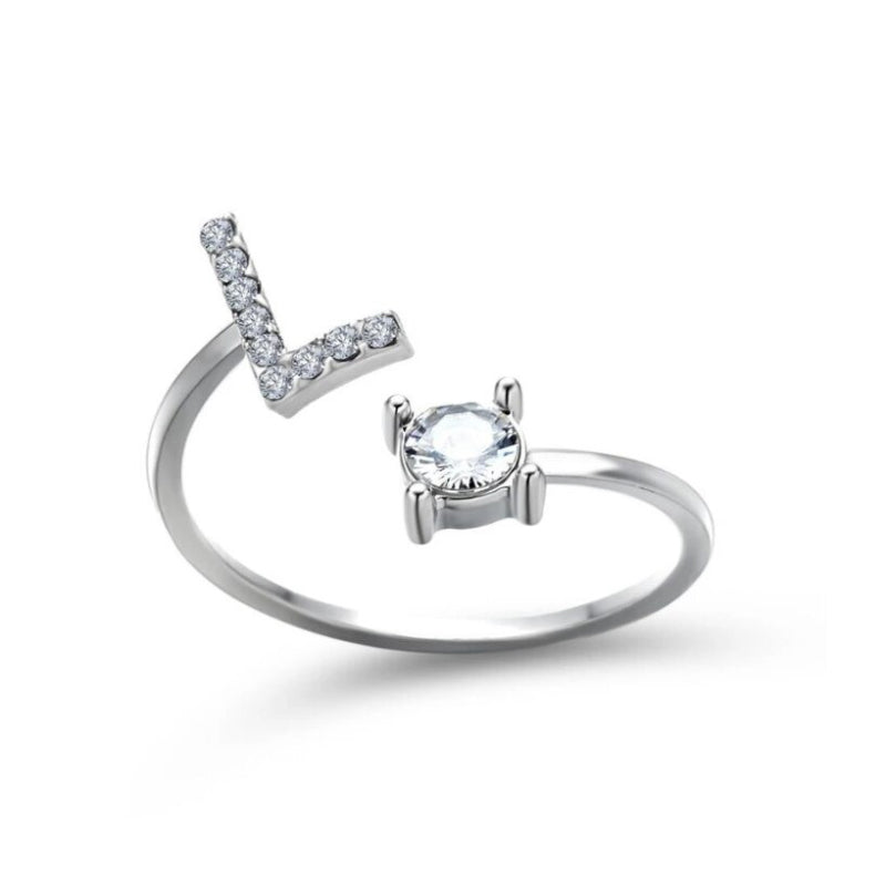 Personalized Initial Letter Ring | Adjustable Rhinestone Design 23