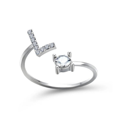 Personalized Initial Letter Ring | Adjustable Rhinestone Design 23