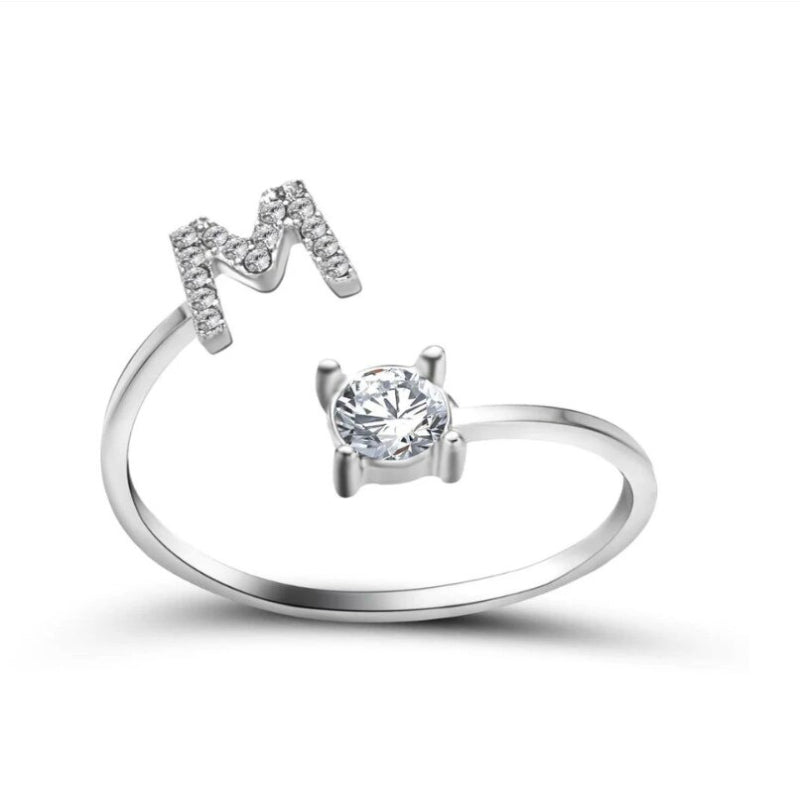 Personalized Initial Letter Ring | Adjustable Rhinestone Design 24