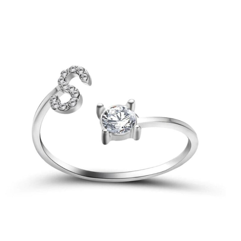 Personalized Initial Letter Ring | Adjustable Rhinestone Design 25