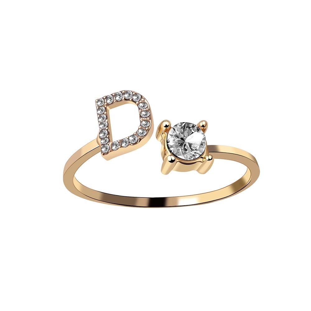Personalized Initial Letter Ring | Adjustable Rhinestone Design 26