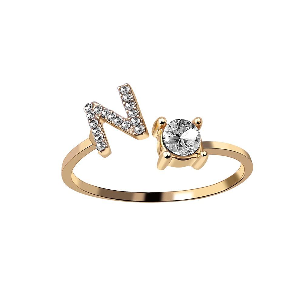 Personalized Initial Letter Ring | Adjustable Rhinestone Design 32