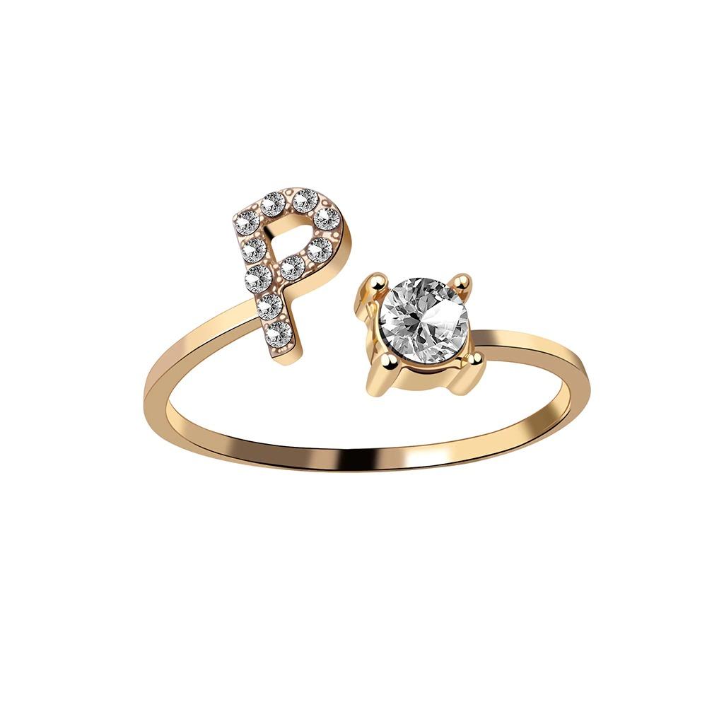 Personalized Initial Letter Ring | Adjustable Rhinestone Design 33