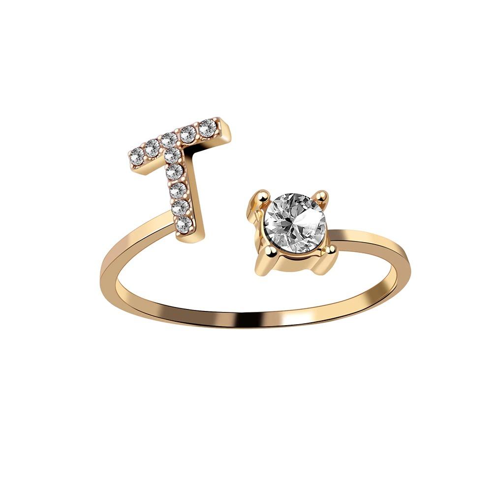 Personalized Initial Letter Ring | Adjustable Rhinestone Design 34
